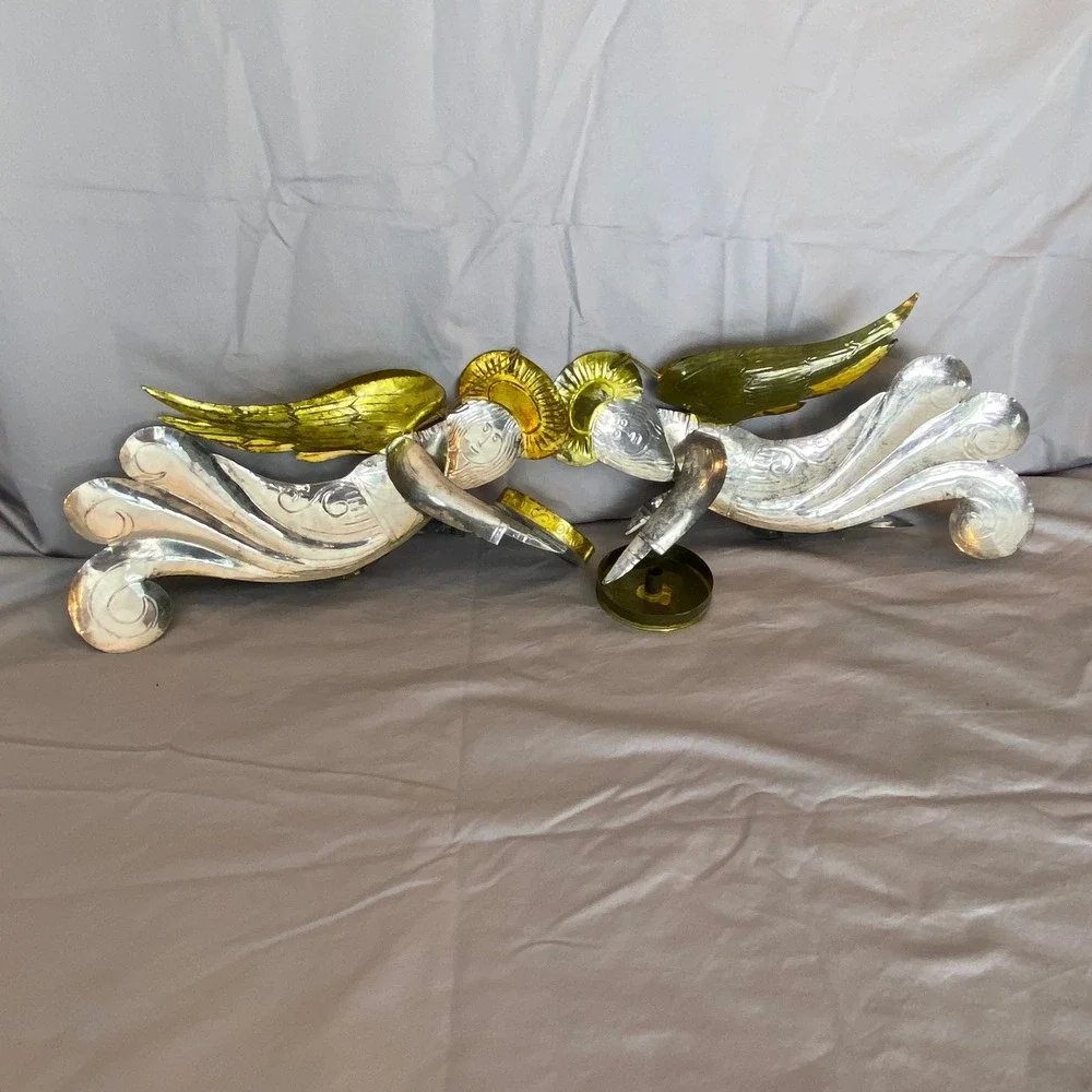 Vintage Angel Christmas Austen Display Hanging Candle Holders Set of 2 Gold Tone